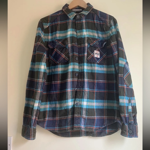 Other - Superdry Men's Check Flannel Blue Orange Plaid Shirt Size Small Button Down Used